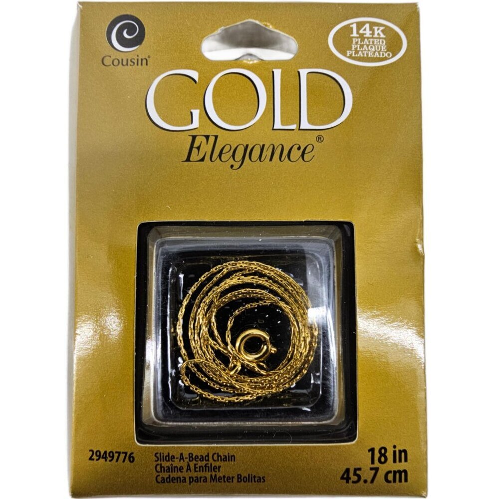 14K Gold Plate 18 Inch Slide-A-Bead Chain Gold Elegance New In Package